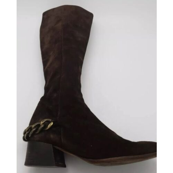 Michael Kors Riding Boot Womens Size 6 M Chain Embellishment Brown Suede Zip Up - Picture 7 of 11